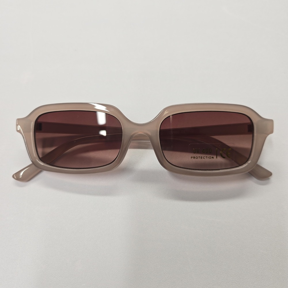 Women Rectangle Sunglasses Taupe Tan UV400 Protection Slim Retro Y2K